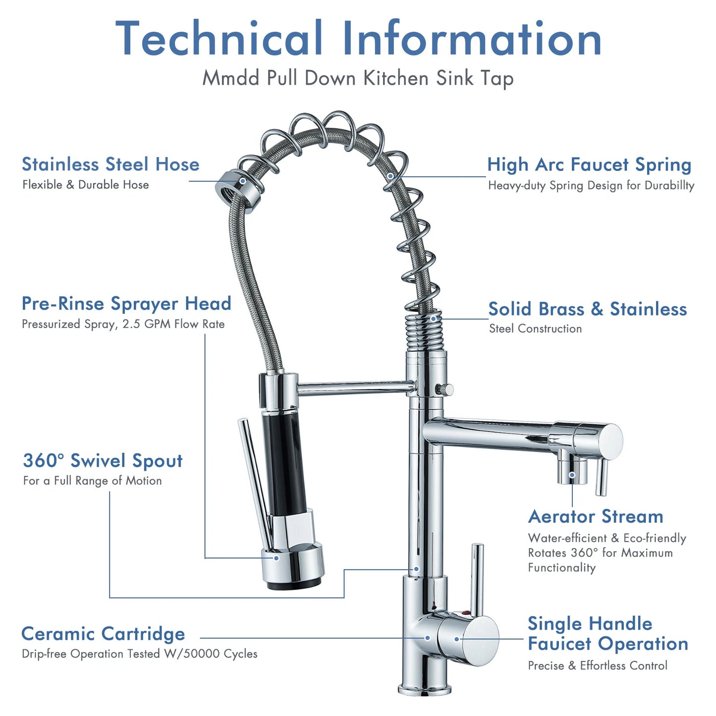 Kitchen Mixer Taps 360° Swivel Pull Out Spout Spray Sink Faucet Brass