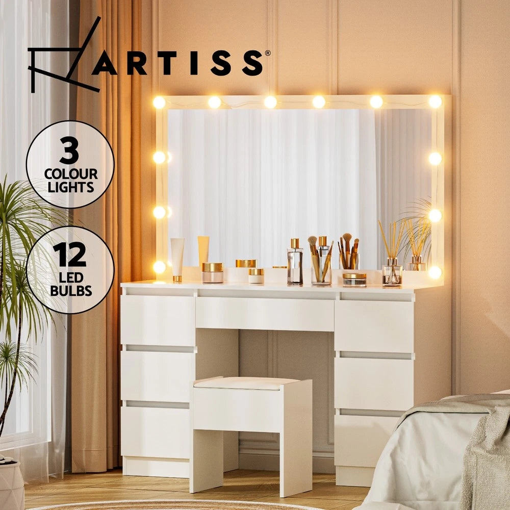 Dressing Table Vanity Desk Set Stool 12 Led Bulbs White