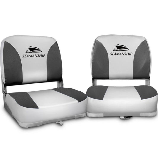 Seamanship 2X Folding Boat Seats Seat Marine Seating Set All Weather Swivel Grey