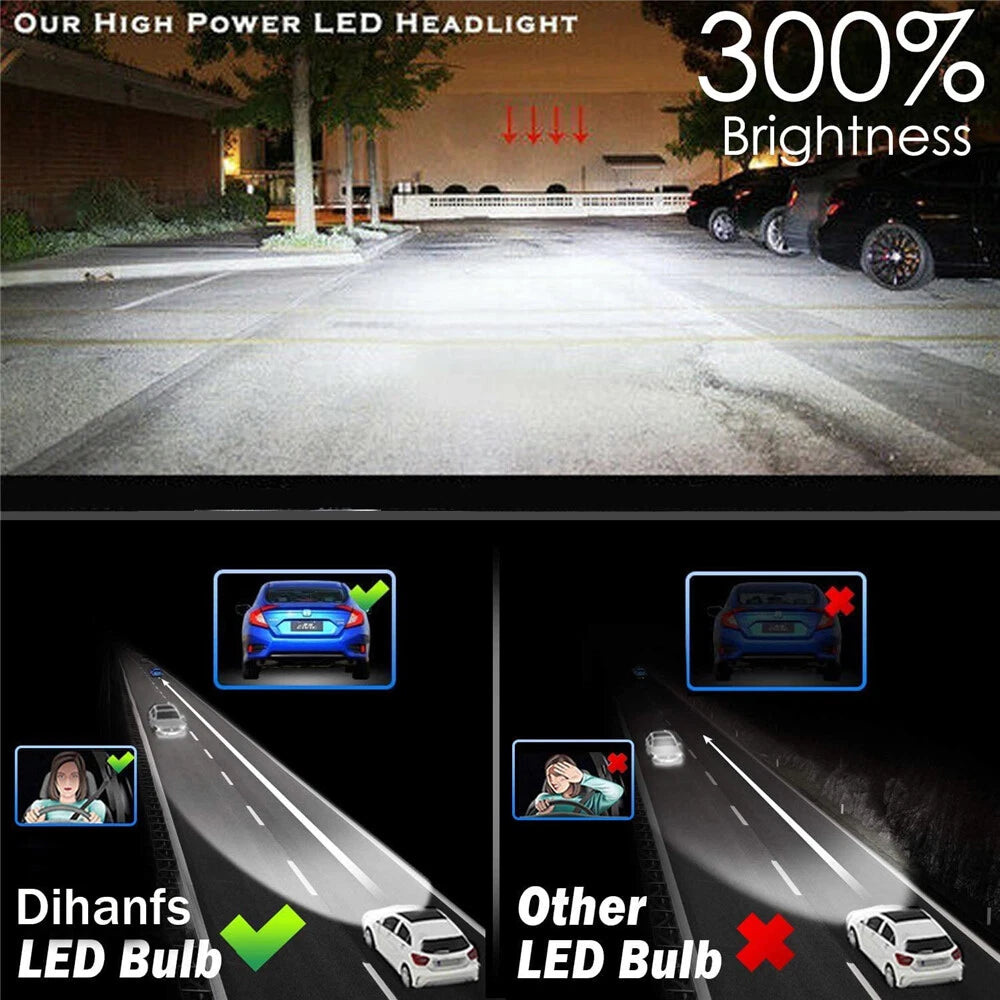 H4 9003 2000W 300000LM 4 SIDE LED Headlight kit Lamp Bulbs Globes High Low Beam
