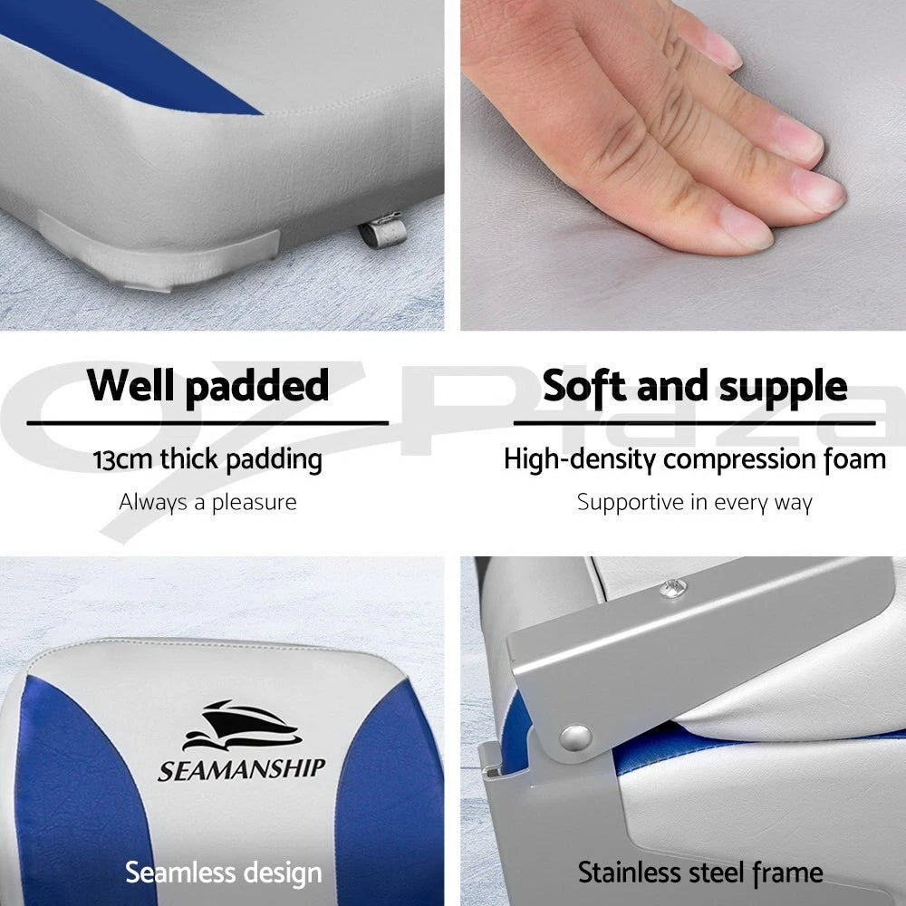 2X Folding Boat Seats Seat Marine Seating Set All Weather Swivels B&G