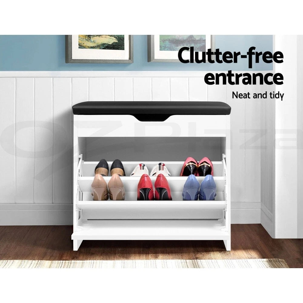 Shoe Rack Storage Cabinet Bench Organiser Storage Cupboard 3-tier White