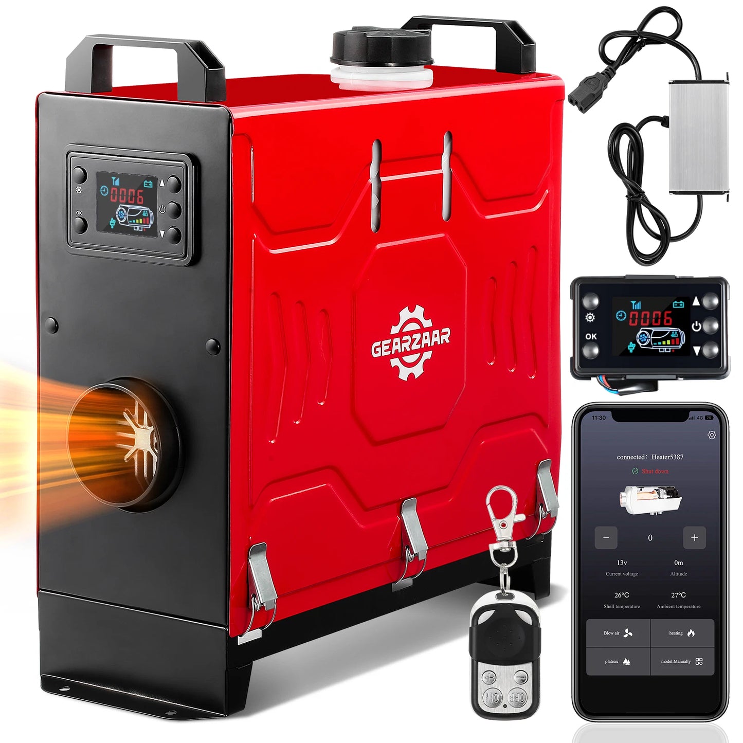 8KW Diesel Air Heater 12V 24V bluetooth App LCD Remote W/ 110-240V Volt Adapter