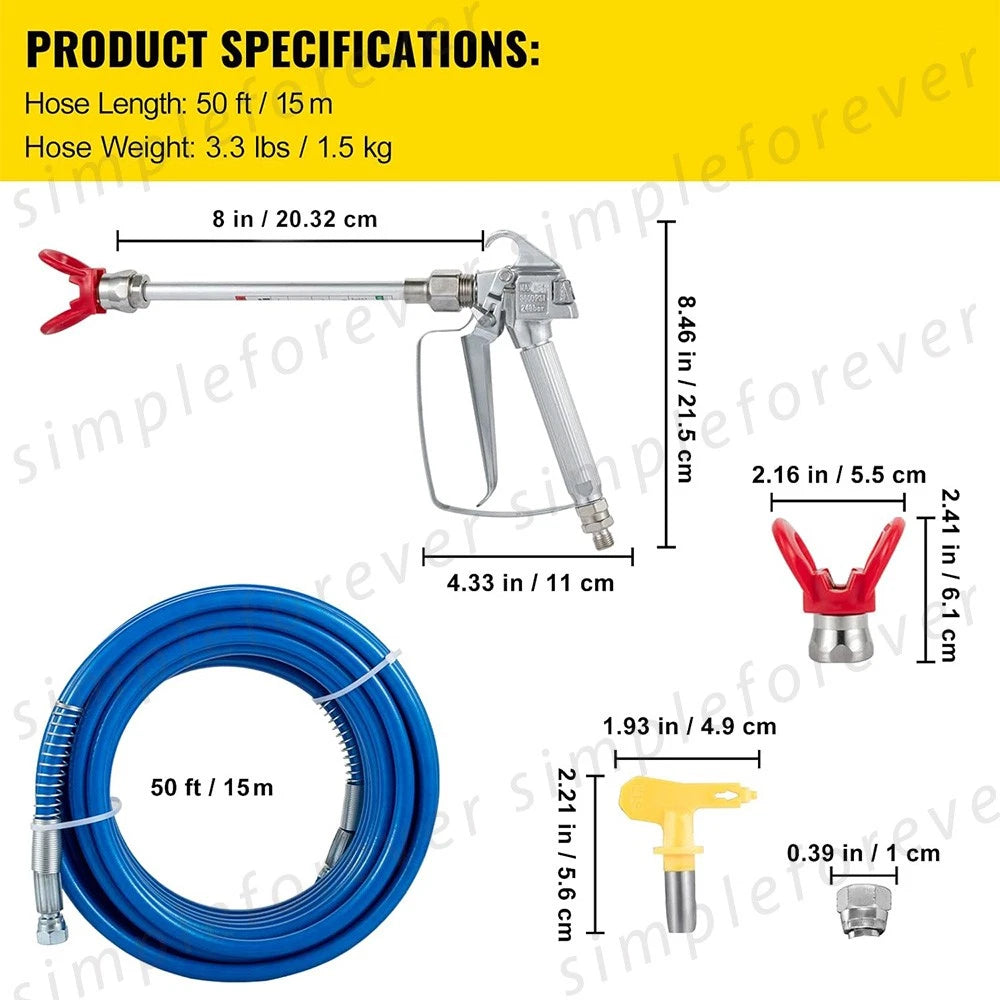 Airless Paint Sprayer Spray Gun With Tip 15M Hose 20cm Extension Shaft Universal