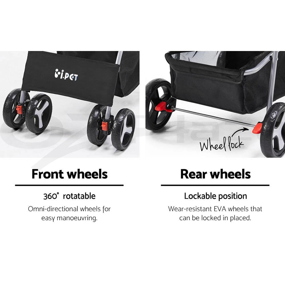 Pet Stroller Pram Dog Cat Carrier Cage Travel Pushchair Foldable 4 Wheels