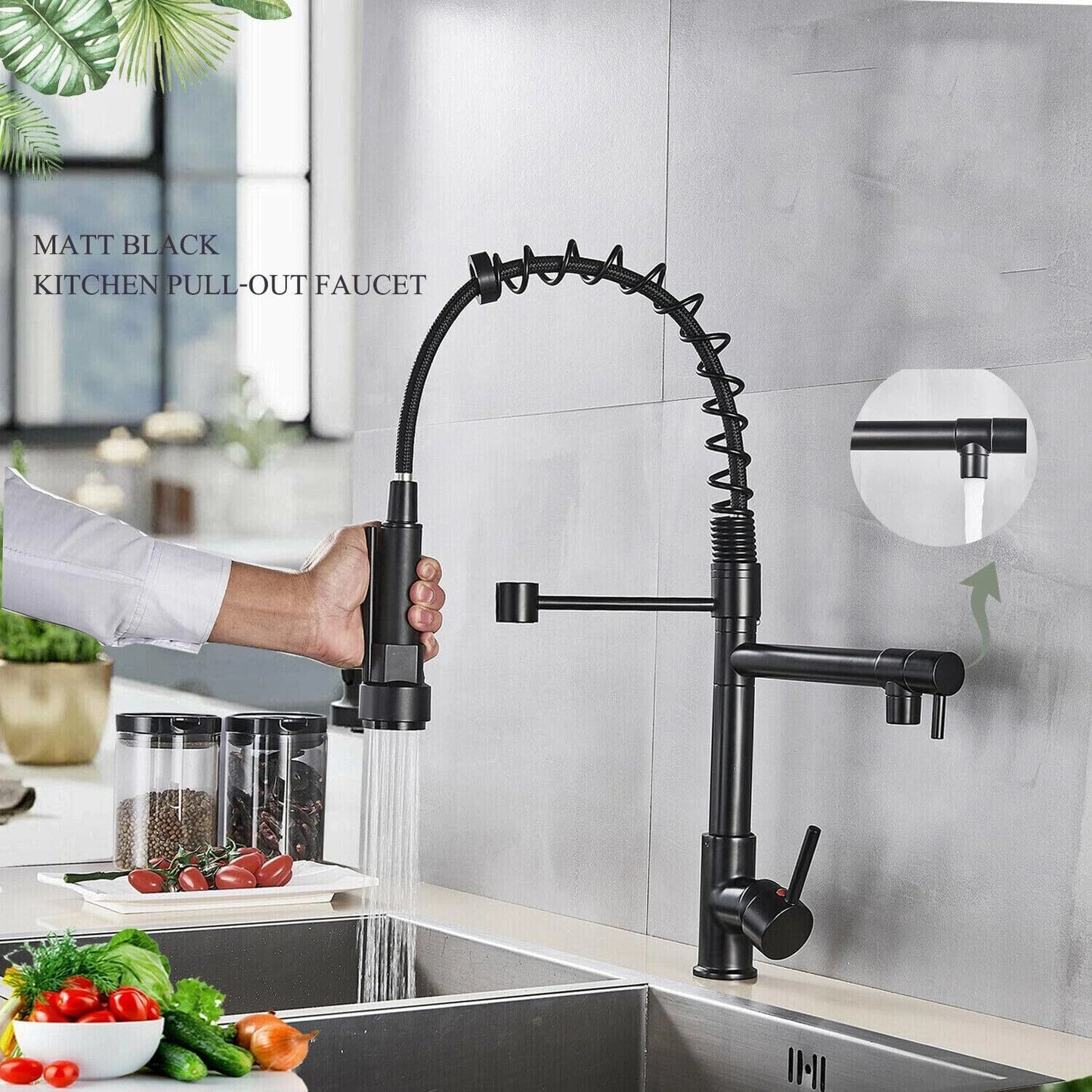 Black Kitchen Mixer Taps 360° Swivel Pull Out Spout Spray Sink Faucet Brass
