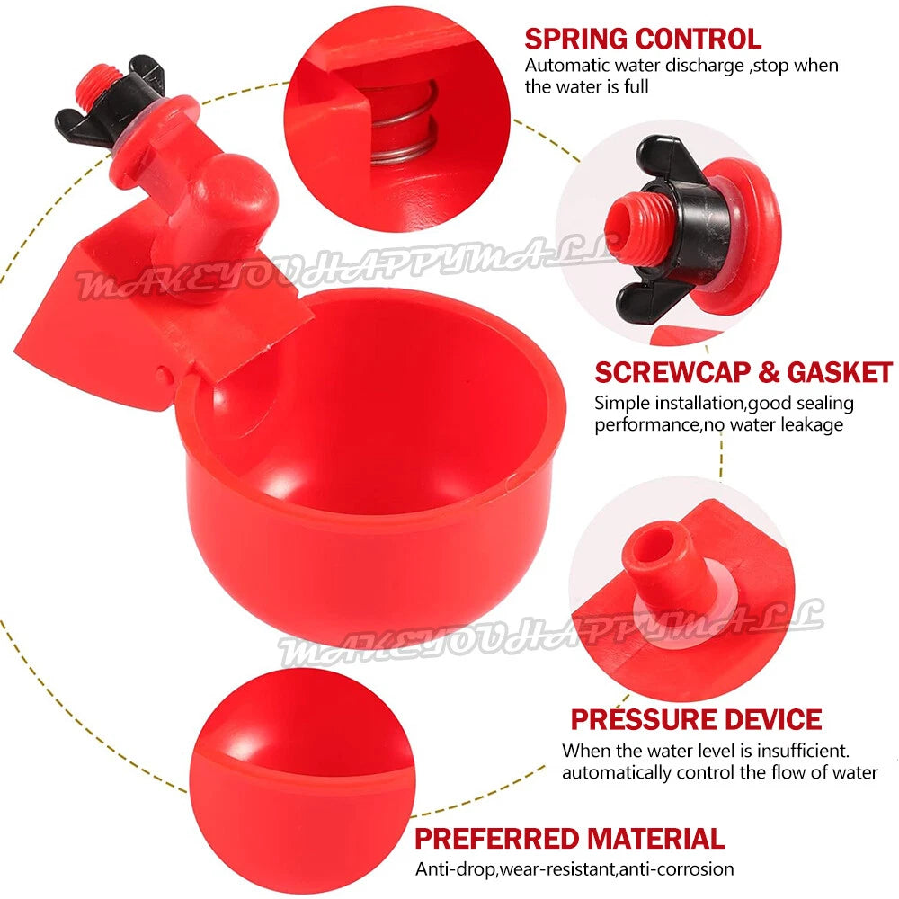 10 Automatic Chicken Water Cup Waterer Poultry Drinking Bowl Feeder Drinker Tool