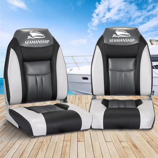 Seamanship 2X Folding Boat Seats Seat Marine Seating Set All Weather Swivels BK