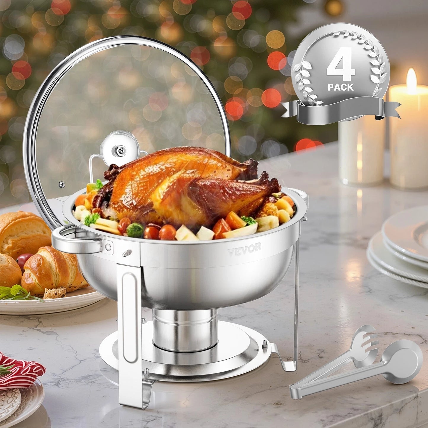 Round Chafing Dish Buffet Set Full-Size Pan Stainless Steel