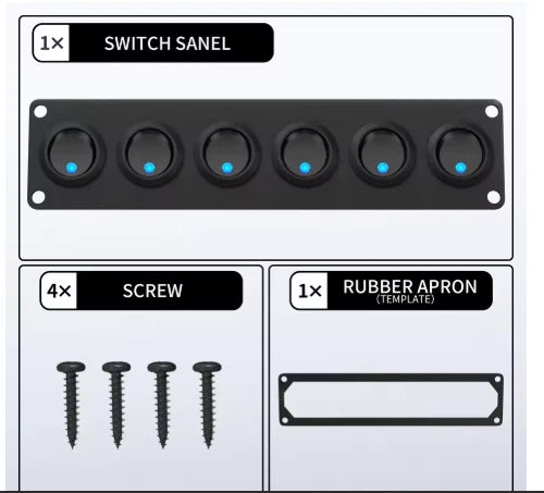 Pre Wired 6 Gang Switch Panel LED Rocker Switch 12V 20A Panel Car Truck Marine