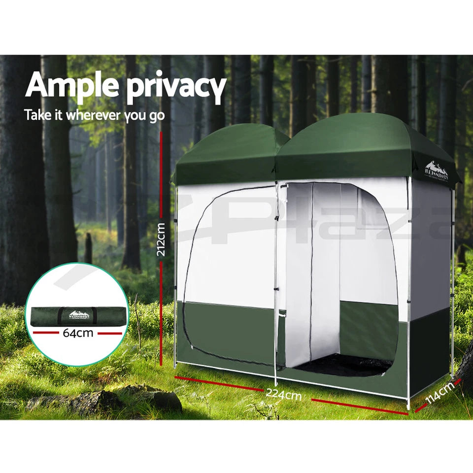 Double Camping Shower Toilet Tent Outdoor Portable Change Room Green