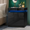 Bedside Tables Side Table Drawers RGB LED High Gloss Nightstand Storage Cabinet