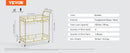 2 Tiers Gold Metal Bar Serving Cart with Wine Rack Glass Holder 120 LBS