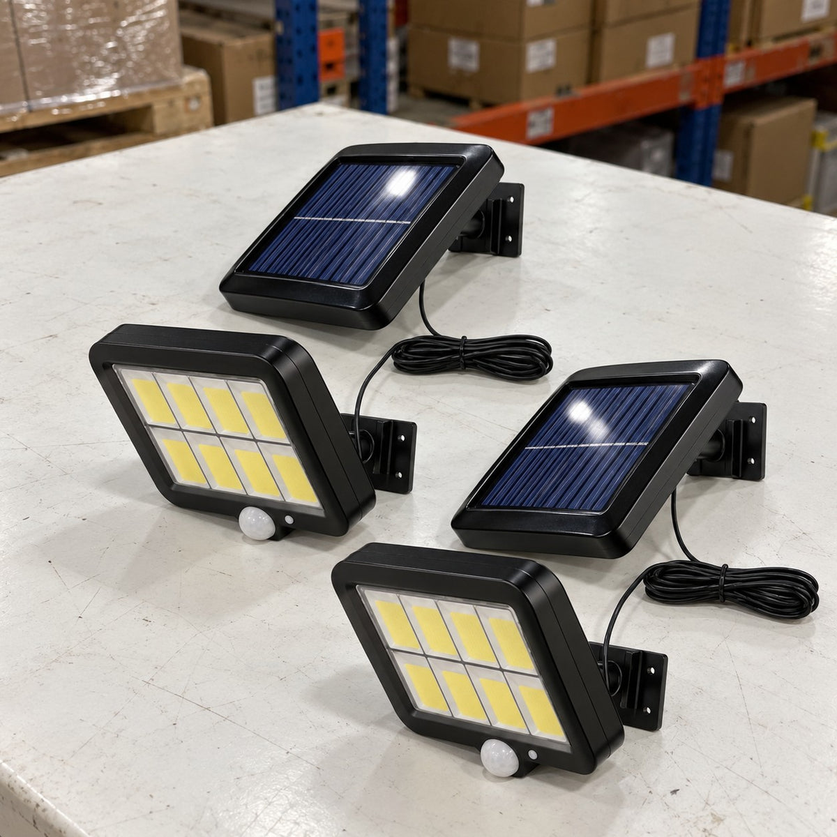 2 Pack 160 LED Solar Wall Lights with Separate Panel Motion Sensor - Brand New