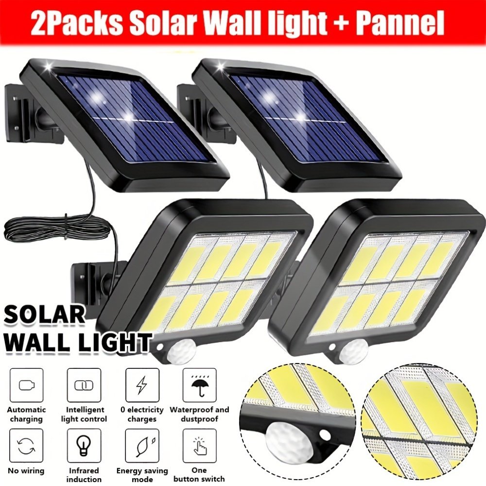 2 Pack 160 LED Solar Wall Lights with Separate Panel Motion Sensor - Brand New